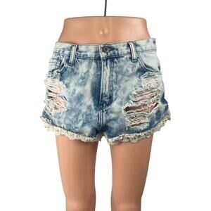 Forever 21 Blue Acid Wash Distressed Raw Hem Cut Off Denim Jeans Shorts Size 30